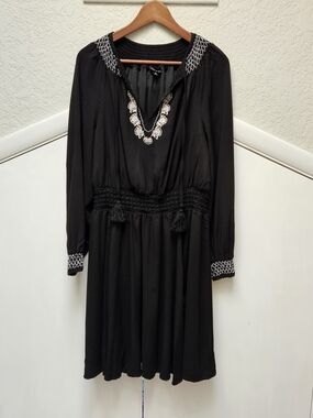 Torrid Black Long-Sleeve Embroidered Boho Dress